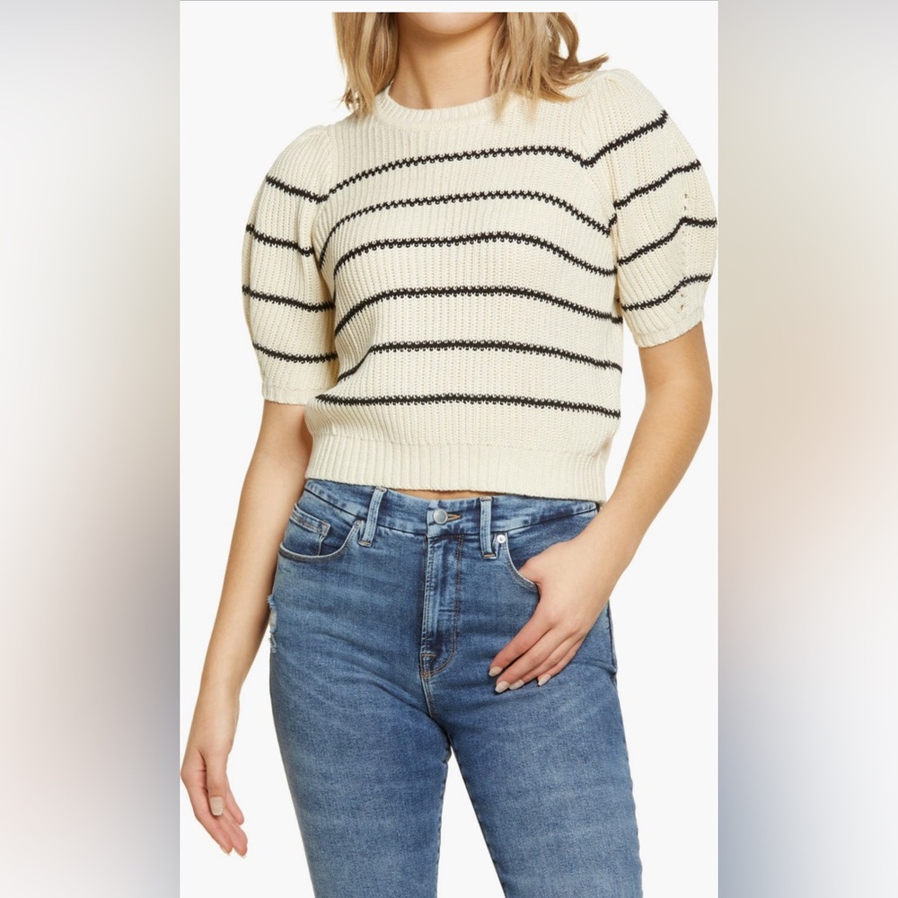 Striped Puff Sleeve Knit Sweater
